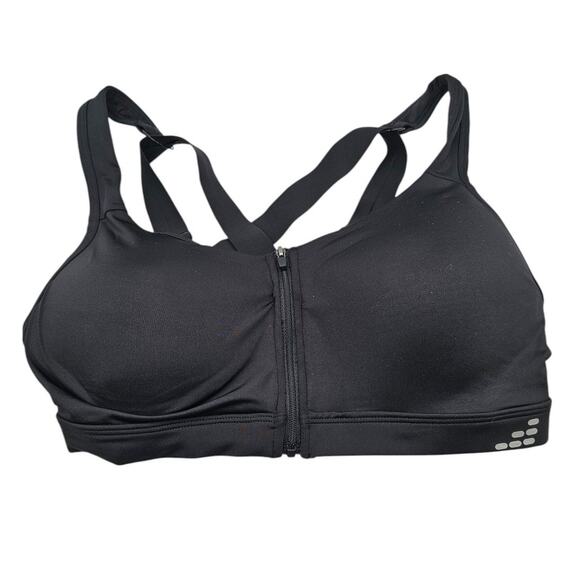 BCG Womens Sz L Hi Support Front Zip Sports Bra Black NEW - Picture 1 of 5